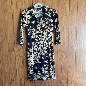 New York & Company Black and Cream Polo Collar Sheath Dress